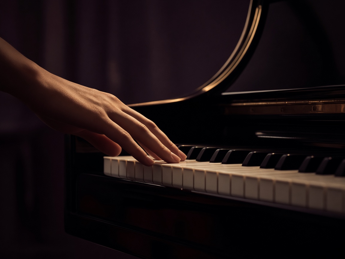 A hand holding a chord on a grand piano.